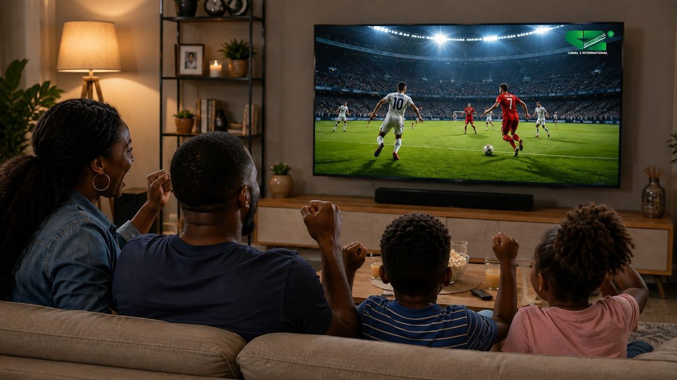 Une famille regarde un match de football en direct sur AfriLive TV